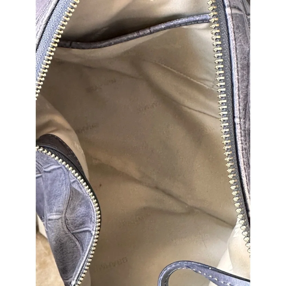 Brahmin Grey Croc Embossed‎ Leather Shoulder Bag Gold Chain Tassel Accent